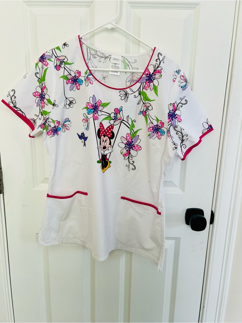 Disney White Floral Short-Sleeve Tunic with Pink Trim